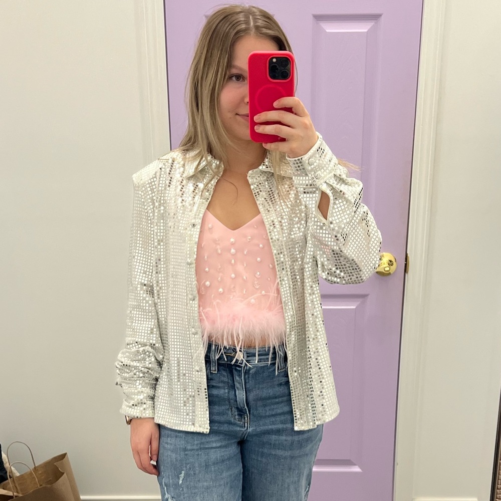 Silver Sequin Shirt Jacket - Picture 3 of 3